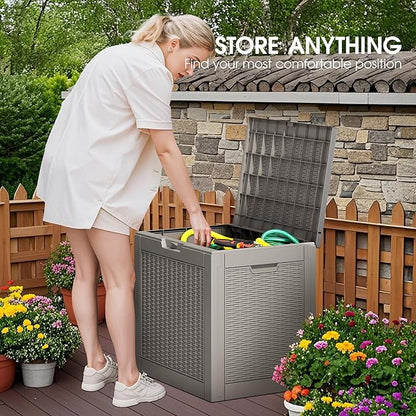 30 Gallon Outdoor Storage Deck Box Waterproof,Garden Tool,Backyard Cushion,Poolside Storage,Small Delivery Boxes for Outside,Lockable Lid,Rattan Grey