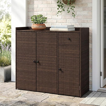 Tangkula Rattan Outdoor Storage Cabinet, Patiojoy Outdoor Cabinet - Image 8