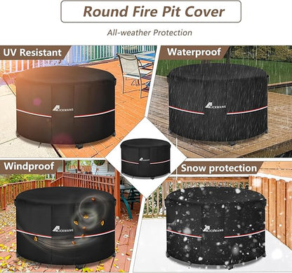 Fire Pit Cover Round 32 Inch Waterproof,Outdoor Heavy Duty Durable 600D Tear-Resistant Fire Pit Table Cover,Patio Round Firepit Cover 32" D x 16" H,Black