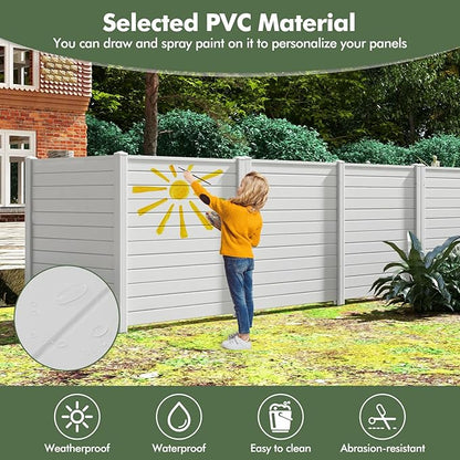 Giantex Air Conditioner Fence 2 Panels - 48''W x 48''H Outdoor Privacy Screen with Upgraded Metal Stakes, PVC Trash Can Enclosure, Decorative Garden Fences for Patio Lawn AC Unit Pool Pump, White