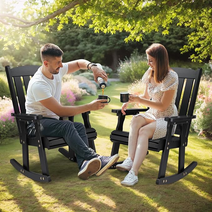 VINGLI Outdoor Rocking Chair Set of 2, Heavy Duty 600 LBS Rocker, Weatherproof - Image 7