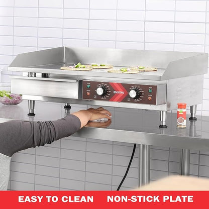 EGGKITPO Commercial Electric Griddle 29 Inch Large Countertop Griddle Non-Stick Flat Top Grill Stainless Steel Teppanyaki Griddle with Adjustable Temperature 90℉-575℉ for Restaurant Use 240V 3500W