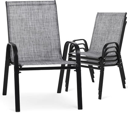 Outdoor Stackable Chairs Set of 4, Textilene Fabric, by Villeston