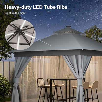 10'x10' Outdoor Gazebo with LED Lights, Metal Heavy Duty Patio Canopy Tent with - Image 4