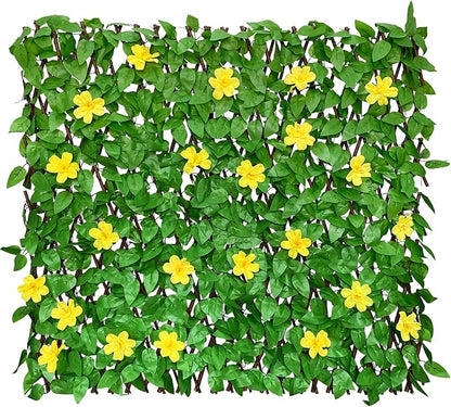 Expandable Fence Privacy Screen for Balcony Patio Outdoor,Decorative Faux Ivy Fencing Panel,Artificial Hedges (Single Sided Leaves) (1, Yellow Flowers)