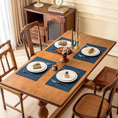 KXN Placemats Set of 8, Dual-Layer Thickened Faux Linen Table Mats, Heat Resistant & Wrinkle-Free, Machine Washable Cloth Place Mats for Kitchen Dining Indoor Outdoor (Navy Blue)