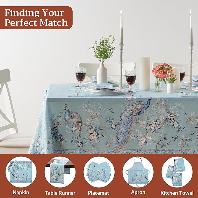 Maison d' Hermine Premium Table Cloth Square Table 100% Combed Cotton 70 x 70 Inches Tablecloth Reusable Decorative for Dining Room, Home, Party, Festive & Wedding - Peacock Utopia - Pastel Turquoise