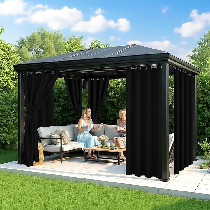 Black Outdoor Curtains for Patio Waterproof, 6 Panels 54 x 84 Inch | Privacy & - Image 4