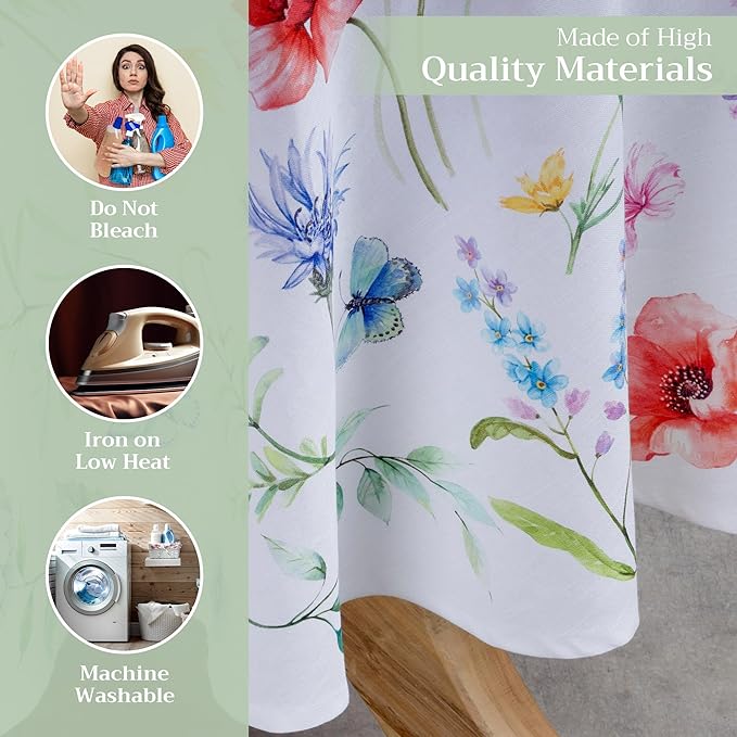Maison d' Hermine Table Cloth Round Table 100% Cotton 69 Inches Tablecloth Reusable Decorative for Dining Room, Farmhouse, Home, Party, Festive & Wedding Spring Summer - Happy Florals - High Summer
