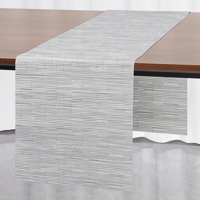 Myir JUN Table Runner, Vinyl Table Runner Indoor 72 Inch Long Arbitrarily Cropped Runner for Table Heatproof for Home Party (Silver, 15 x 72 inch)