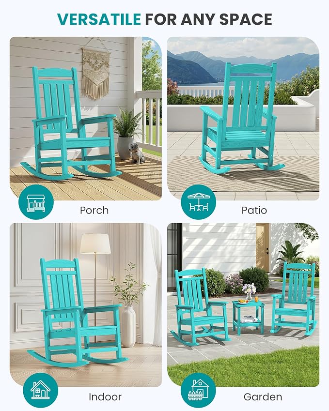 SERWALL Outdoor Rocking Chair Set of 4, Patio Rocking Chair, Aruba | HDPE - Image 9