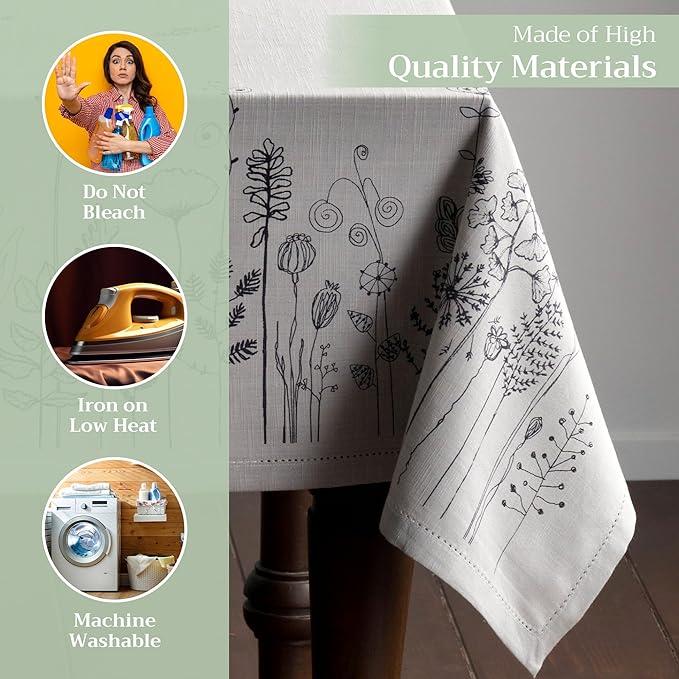 Maison d' Hermine Table Cloth Rectangle Table 100% Cotton 54 x 72 Inches Tablecloth Reusable Decorative Everyday Use for Dining Room, Farmhouse, Home, Party, Festive & Wedding Spring Summer - Flore