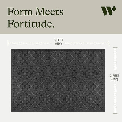 WaterHog Heavy Duty Doorway Mat, 3' x 5', Made in USA, Durable & Skid-Resistant Entryway Mat, Water-Trapping, Indoor/Outdoor Decorative Floor Covering, Cordova Collection, Charcoal