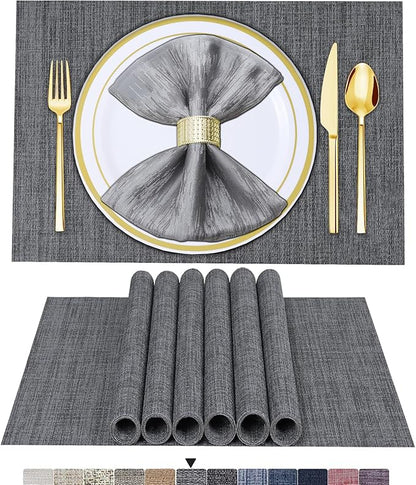 BETEAM Placemats Set of 6, Woven Vinyl Placemat for Dining Table Washable Wipeable Kitchen Place Mats Durable Indoor Outdoor Table Mats