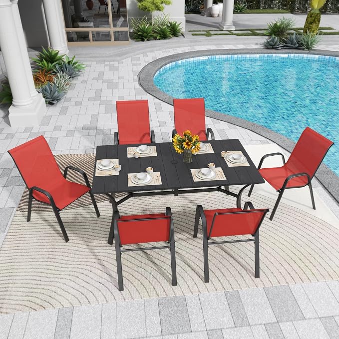 Red Patio Chairs Set of 6, Stackable Outdoor Dining Chairs - Image 3