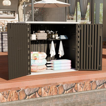 HOMSPARK Outdoor Storage Shed Weather Resistance, Patio Storage Cabinet Lockable Resin Tool Shed for Storage of Bike, Trash Cans, Garden Tools (Black, 40 Cu.ft)