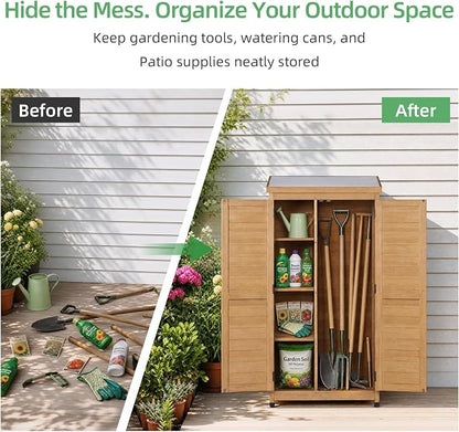 68'' Outdoor Storage Cabinet, Wooden Garden Tool Cabinet - Image 4