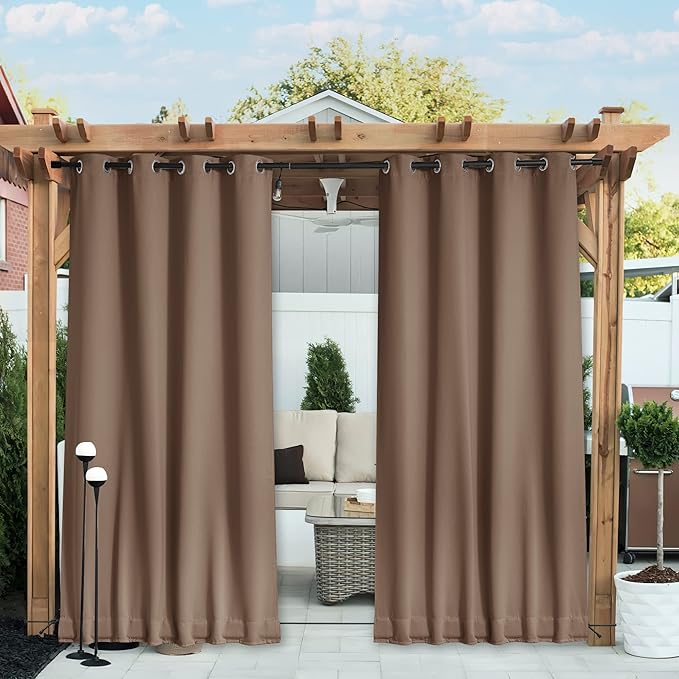 NICETOWN 2 Panels Thermal Outdoor Curtains Windproof W52xL72 Tan | Weighted by NICETOWN