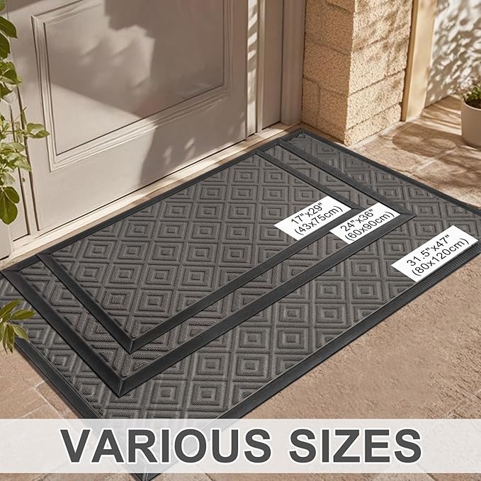 LEKEEPGO Large Front Door Mat Outside Entrance 24"x36", Drainage Welcome Matt Outside, Absorbent Doormat, Non Slip Rubber Mats, Dirt Resist Door Mats for Front Door, Patio, Home Entrance, Grey