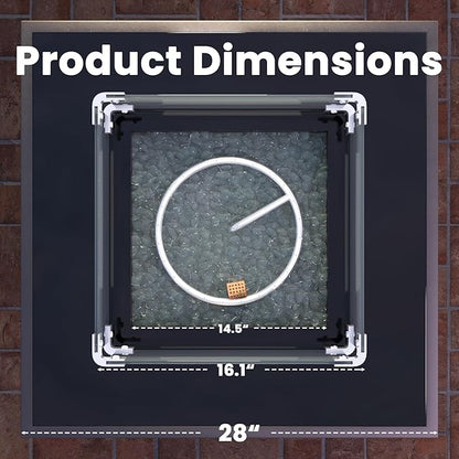 Propane Outdoor Fire Pit Table, 28" Rattan Square Fire Pit Table, Outdoor Gas FirePit W/Glass Wind Guard, Tempered Glass Tabletop, Lid, CSA Listed, 50,000 BTU, Outside Patio Deck & Garden, Brown
