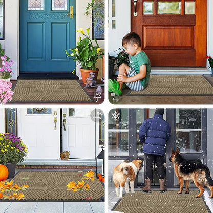 Smiry Front Door Mat Outside Entrance, Heavy Duty Sturdy Natural Rubber Doormat, Trap Dirt and Moisture, Easy Clean Low Profile Mats for Indoor Outdoor Entry, Irregular Triangle (36x24, Camel)