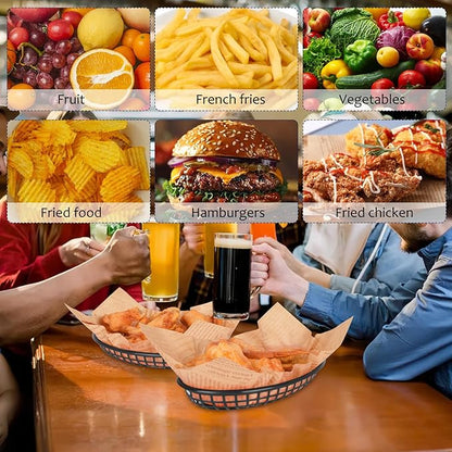 20 Pack Plastic Fast Food Baskets, 8.8" × 5.5" Small Oval Restaurant Serving Baskets Tray for Burgers, Sandwiches,Hot Dogs,Tacos,Parties, Food Trucks, Reusable or Disposable,Stackable(Black)