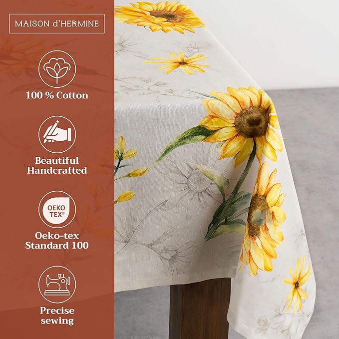 Maison d' Hermine Table Cloth Square Table 100% Cotton 54 x 54 Inches Tablecloth Reusable Decorative Everyday Use for Dining Room, Farmhouse, Home, Party, Festive & Wedding Spring Summer - Candice