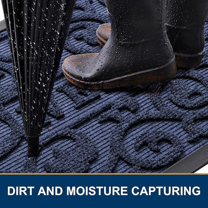 Smiry Welcome Door Mat Outside Entrance, Heavy Duty Trap Dirt and Moisture Easy Clean Low Profile Patio Porch Indoor Outdoor Front Doormat for Entry, 36x24 Inch, Navy Blue