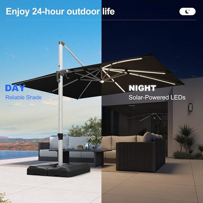 PURPLE LEAF Cantilever Umbrella 9' X 12' Solar LED Light Patio Deck, Stays - Image 3
