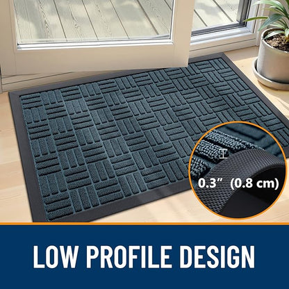 OLANLY Front Door Mat Outside Entrance 59x34, Absorbent, Heavy Duty Sturdy Natural Rubber Doormat Indoor Outdoor, Non-Slip, Stain and Fade Resistant, Low Profile Floor Mat for Entryway, Lake Blue