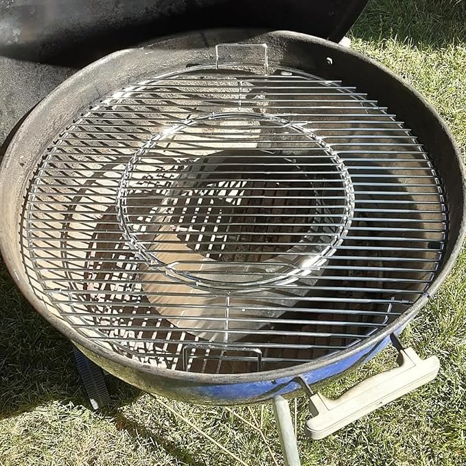 Hinged Cooking Grate for 22.5” Charcoal Grill, Charcoal Kettle, One-Touch Silver, Bar-B-Kettle, Master-Touch,Performer, 21.5" Gourmet BBQ System,Grill Grate Replacement Part for Weber 8835 with Handle