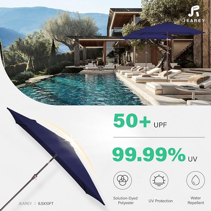 JEAREY 6.5x10 ft Rectangular Patio Umbrellas Outdoor Market Umbrella - Image 5