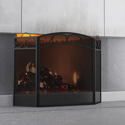 Fire Beauty Fireplace Screen 3 Panel with Handles Wrought Iron 51"(L) x31(H) Spark Guard Cover(Black)