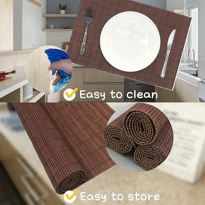 ANDSTAR Set of 4 Pcs Bamboo Placemats Natural Anti-Slip Bamboo Placemats Washable Heat-Resistant Table Mats for Dining Room and Kitchen（Chocolate）