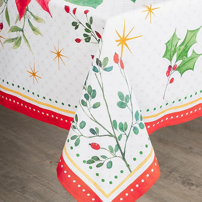 Maison d' Hermine Table Cloth Rectangle Table 100% Cotton 70 x 120 Inches Fall Tablecloth Reusable Everyday Use for Thanksgiving Christmas Decorations Dining Farmhouse Party (Poinsettia Christmas)