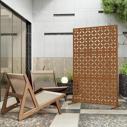 Heavy-Duty Outdoor Privacy Screen for Patio, Balcony, Backyard - 72" H * 44" W Metal Room Divider with Classic Clover Pattern, Anti-Tipping Kit, Weather Resistant, Easy Assembly (Raw Nmber-SYC)