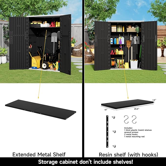 Vertical Outdoor Storage Cabinets,Plastic Sheds&Outdoor Storage with Floor,Outdoor Storage Box Waterproof/Lockable for Garage,Bike,Tools Storage Shed (57Cu.ft)