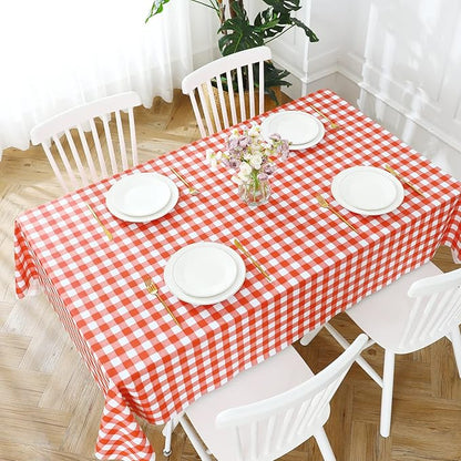 Romanstile Rectangle Vinyl Tablecloth, 100% Waterproof Buffalo Gingham Plastic Table Cloth, Heavy Duty Wipeable Checkered Table Covers for Outdoor, Camping, Picnic, Patio - 54 x 108, Red and White