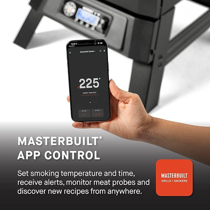 Masterbuilt®710 WiFi Digital Smoker, Vertical Design, 711 Cooking Sq. Inches, 4 Chrome Coated Smoking Racks, Wood Chip Loader, Electric Fuel Source to Plug in and Start Cooking, Black Model MB20070924