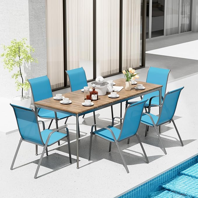 TLSUNNY Patio Chair, Outdoor Stackable Textilene Chairs Set of 6, Sky Blue | - Image 9