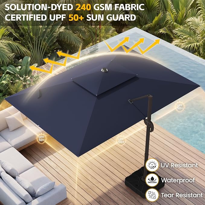 9x12 FT Patio Cantilever Umbrella, Rectangular Heavy Duty Offset Umbrella - Image 3
