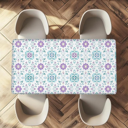 Rectangle Table Cloth Cover Waterproof Elastic Fitted Polyester Fitted Tablecloths for 4 Foot Tables for Indoor,Picnic, Camping, Outdoor （48" x 24"，Geometric Flowers）