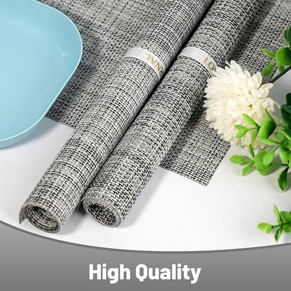 Placemats Set of 8，Non-Slip PVC Weave Table Mats Easy to Clean，Heat Resistant Place Mats for Kitchen Dining Table Decoration Indoor Outdoor，Gray