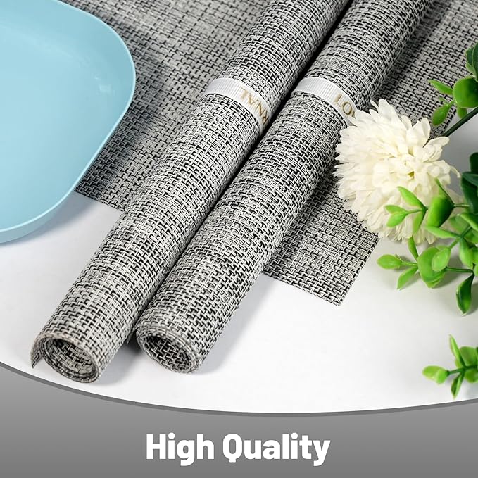 Placemats Set of 6，Non-Slip PVC Weave Table Mats Easy to Clean，Heat Resistant Place Mats for Kitchen Dining Table Decoration Indoor Outdoor，Gray