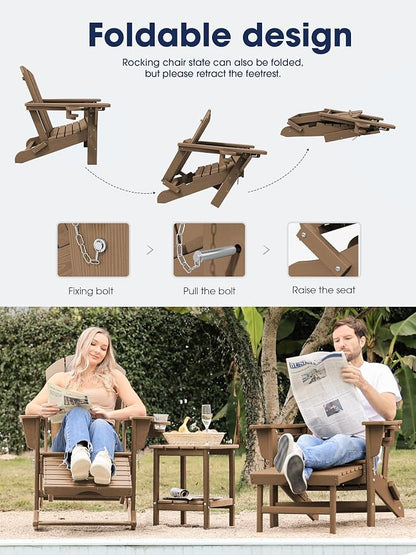 Adirondack Rocking Chair with Ottoman and Cup Holders | HDPE Porch Rocker - Image 4