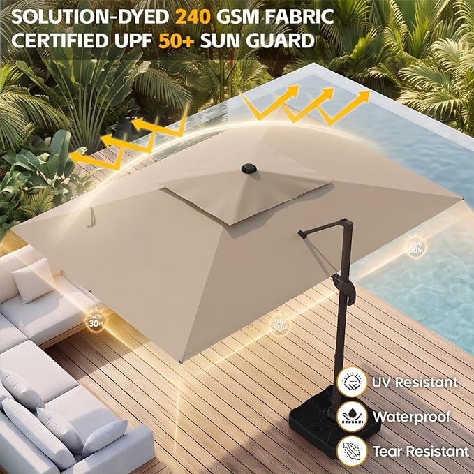 10x10 FT Patio Cantilever Umbrella, Rectangular Heavy Duty Offset Umbrella - Image 6