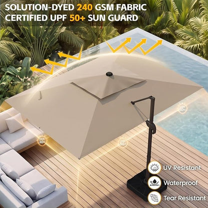 10x10 FT Patio Cantilever Umbrella, Rectangular Heavy Duty Offset Umbrella - Image 6