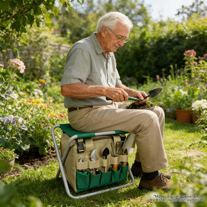 Folding Gardening Stool with Detachable Storage Tote Bag, Portable Garden Seat - Image 2