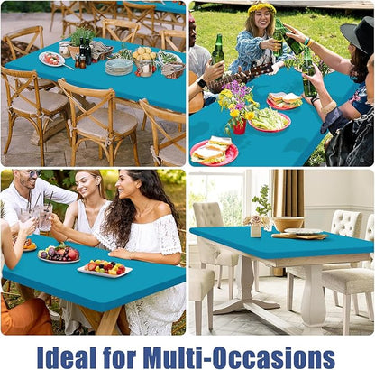 Spandex 4 Foot Rectangle Table Cloth 6 Pack, Elastic Fitted Tablecloths for Picnic, Stretch Washable Patio Table Cover for Outdoor, Camping, Banquet and Parties (Teal, 30"x48")