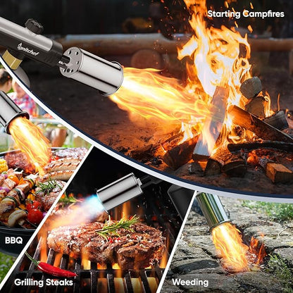 Powerful Propane Torch Head, Culinary Torch Lighter, Kitchen Cooking Torch, Adjustable Blow Torch for Sous Vide Searing Steak, Grill, Charcoal Starter, Campfire(Propane Tank Not Included)